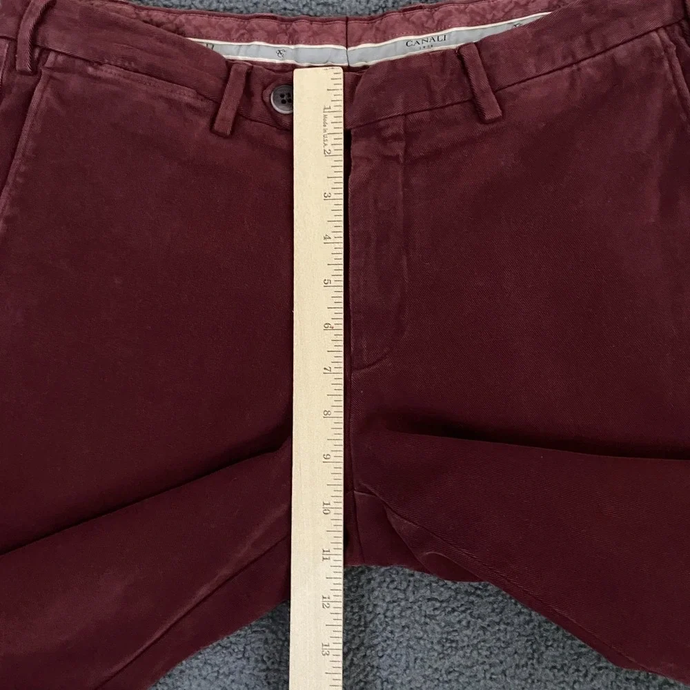 Canali Pants FITS Mens 33x31 Red Chino Trousers Cotton Twill Flat Front Italy